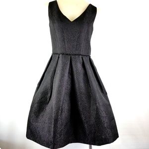 Black Floral Jacquard Skater V-Neck Dress